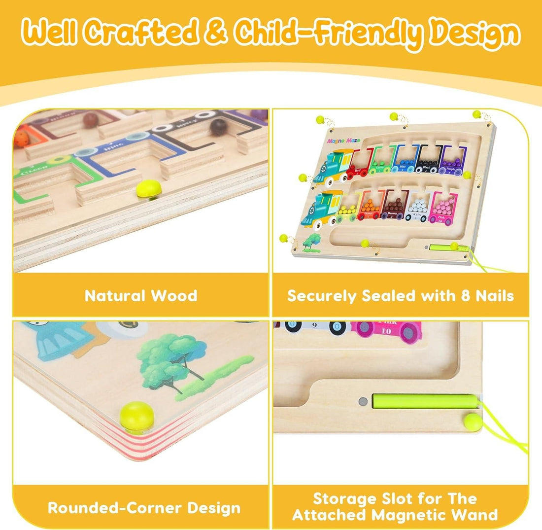 Magnetic Color & Number Maze Montessori Wooden Puzzle Game Board